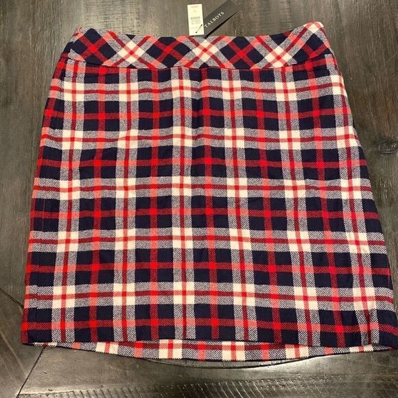 Talbots Red White Navy Blue Plaid Skirt Womens Size 12 Side Zip Front Pockets - Picture 7 of 7